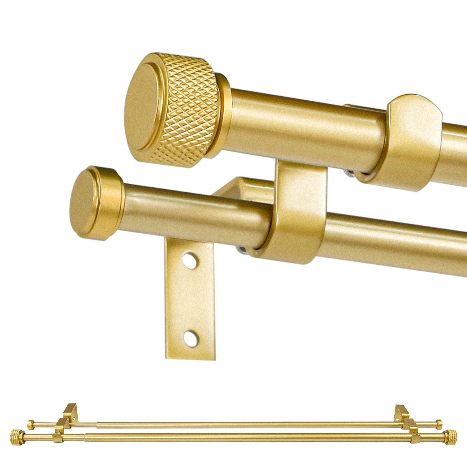 1-2 Pack 5/8″ Telescoping Double Curtain Rod Set with Maniglia Finials, 28″-120″
