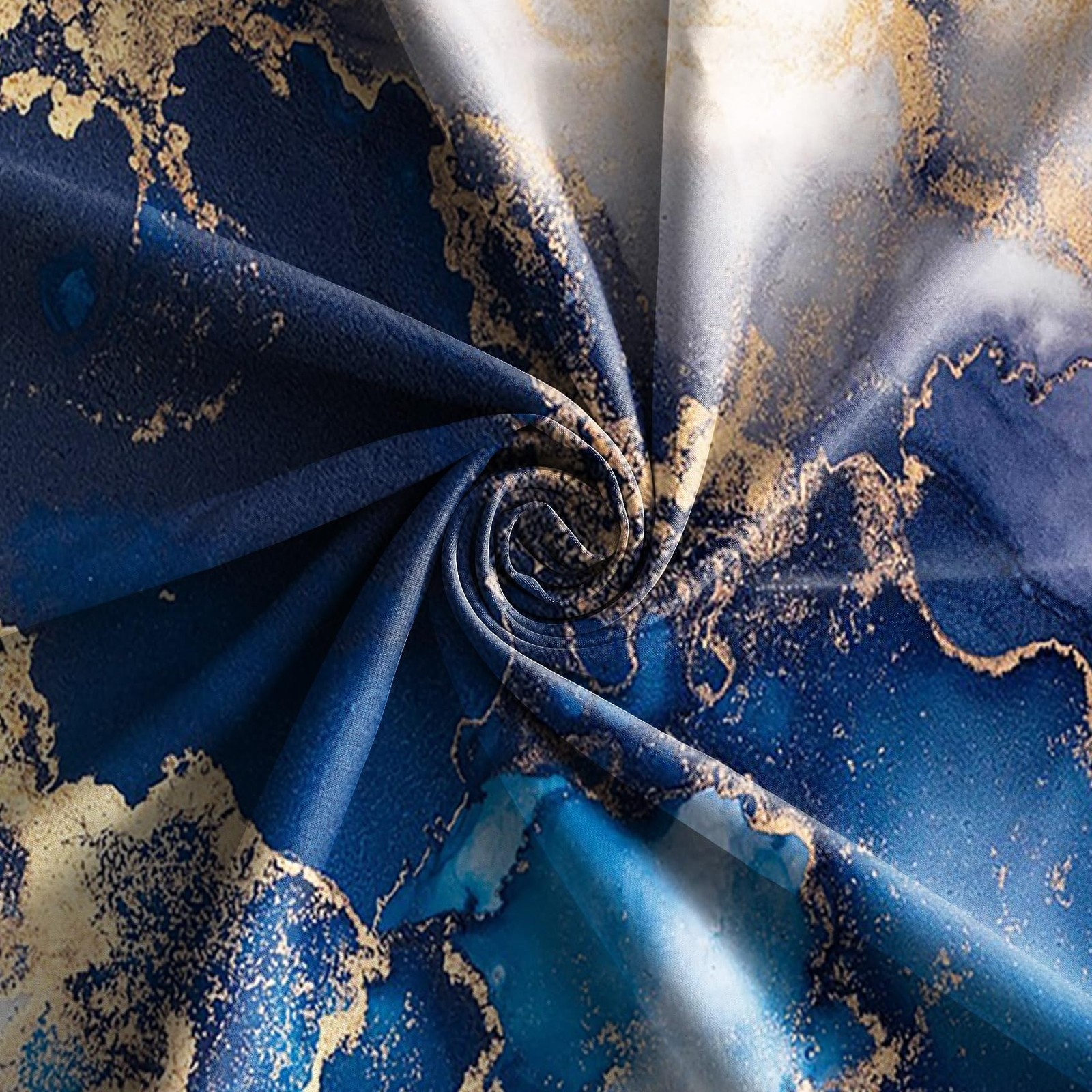 Baocicco Blue And Gold Marble Window Curtains Gold Texture Print Blackout