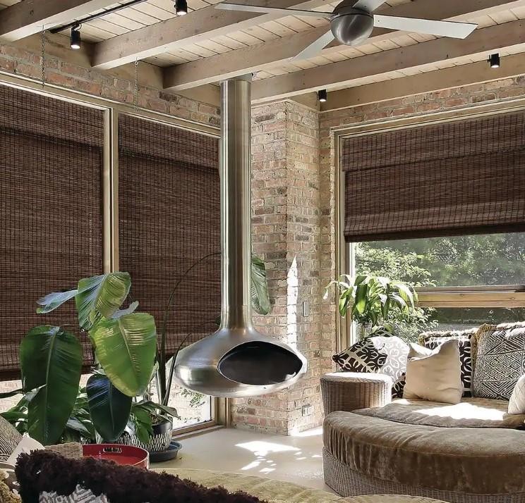 Farmhouse Espresso Cordless Flat Bamboo Roman Shade 34″W x 64″L NO HARDWARE