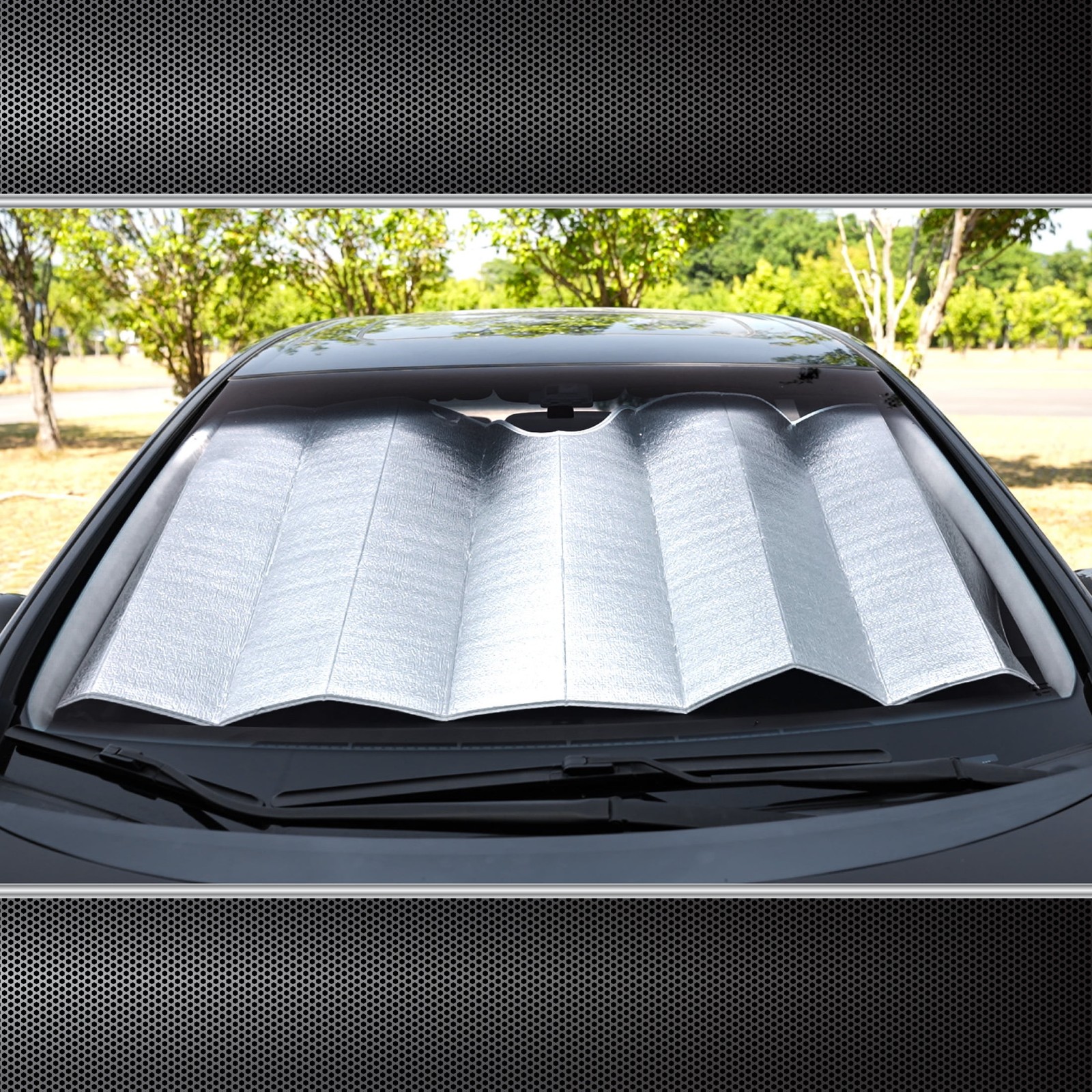 Auto Drive Lightweight Silver Accordion Sunshade 1 Pack,63″ x 28.5″