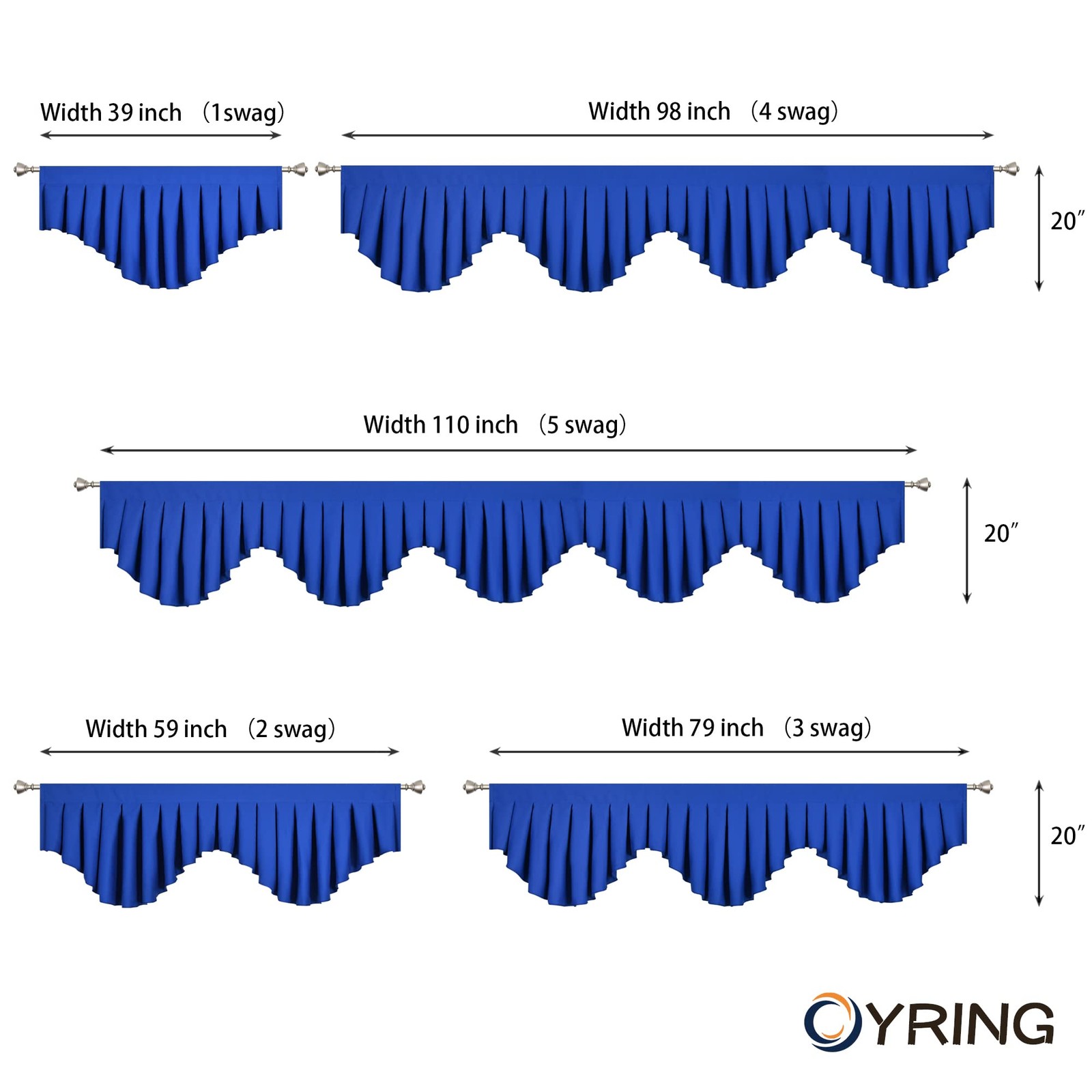 Oyring Energy Efficient Rod Pocket Curtain Valance Blackout Valances For