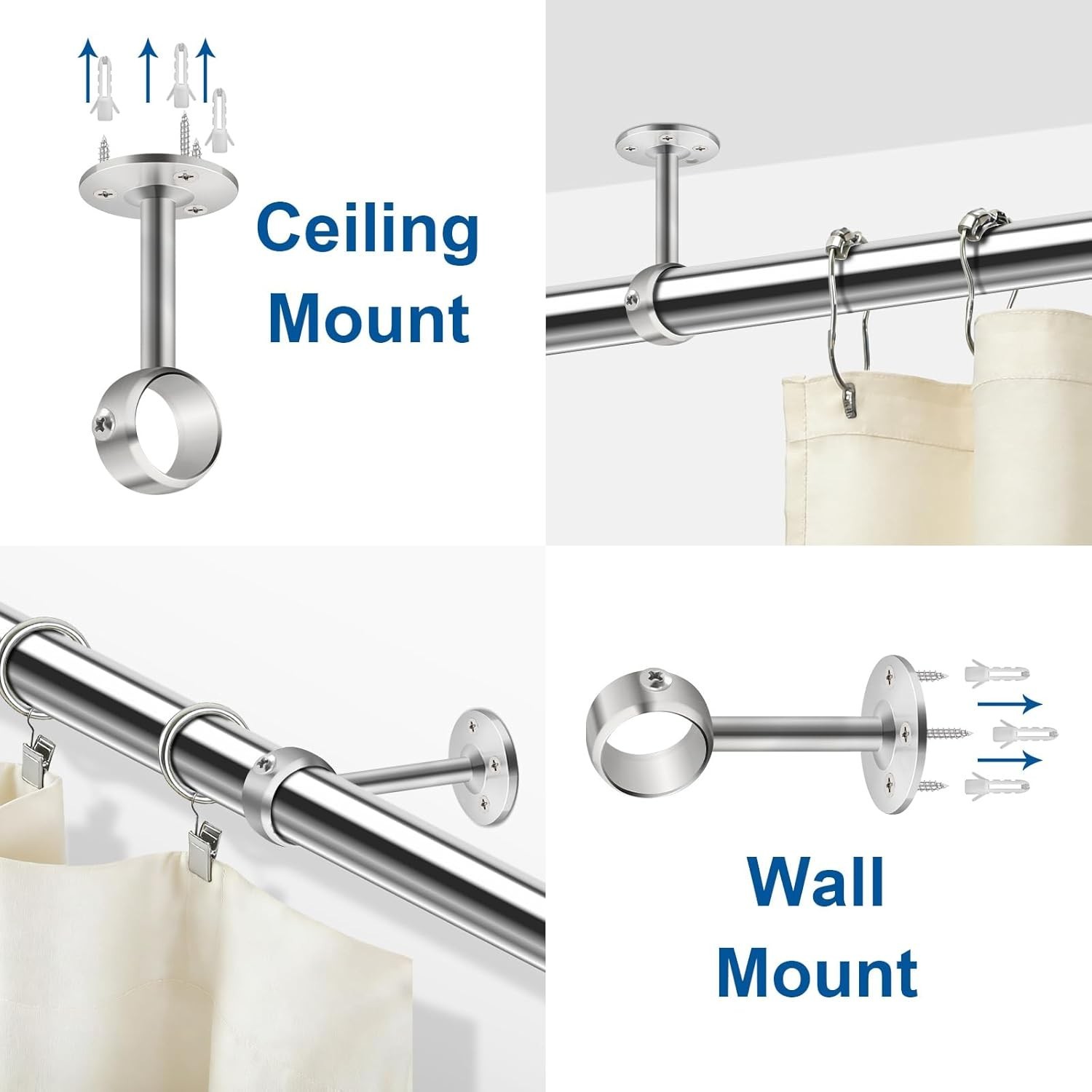 Ceiling Curtain Rod Holder, 1 1/4Inch Heavy Duty Curtain Rods Bracket for Wal…