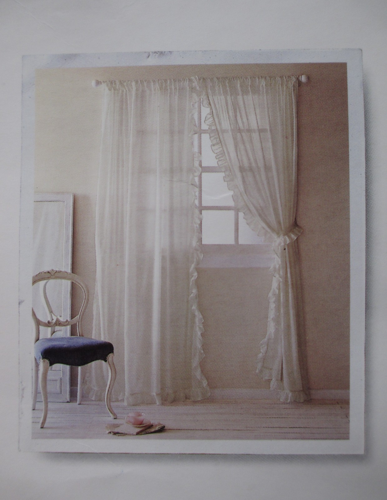 Simply Shabby Chic Cream Sheer Ruffle Window Panel Pair With Tiebacks 120″ x 63″