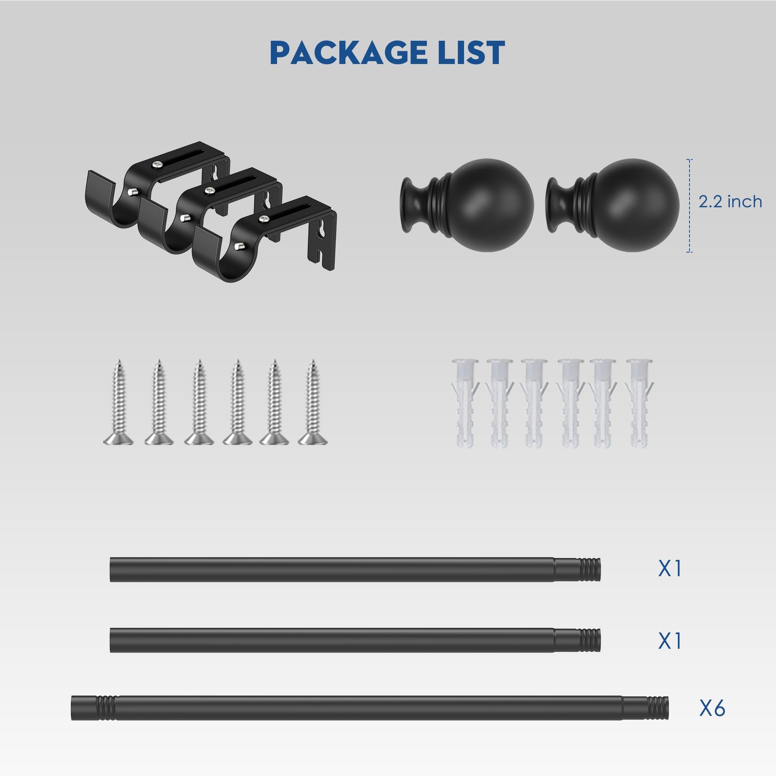 Black Curtain Rod, Adjustable 66-120 Inch, Heavy Duty,1″ Diameter | Metal, 3 Bra