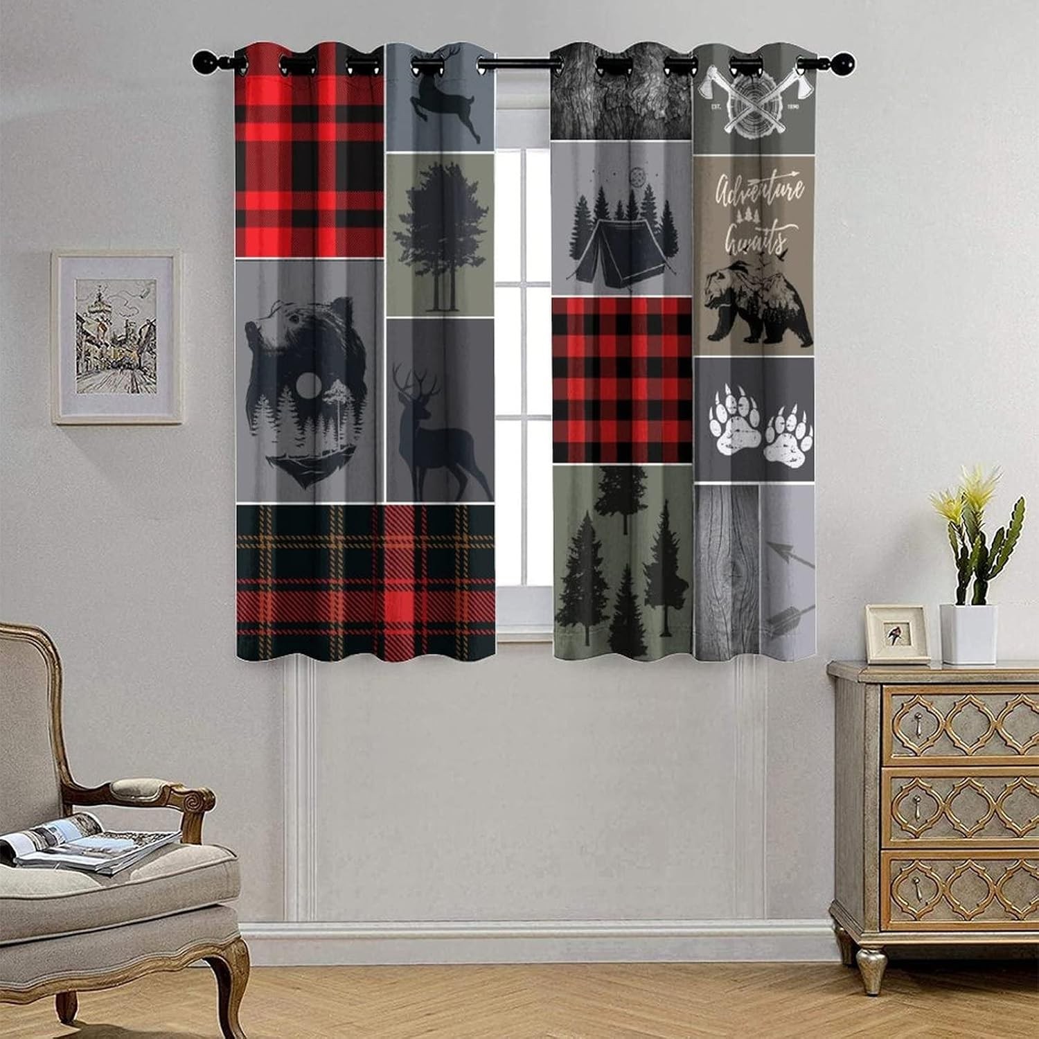 Rustic Blackout Curtains Cabin Decor Darkening Window Treatments 84″W x 84″L