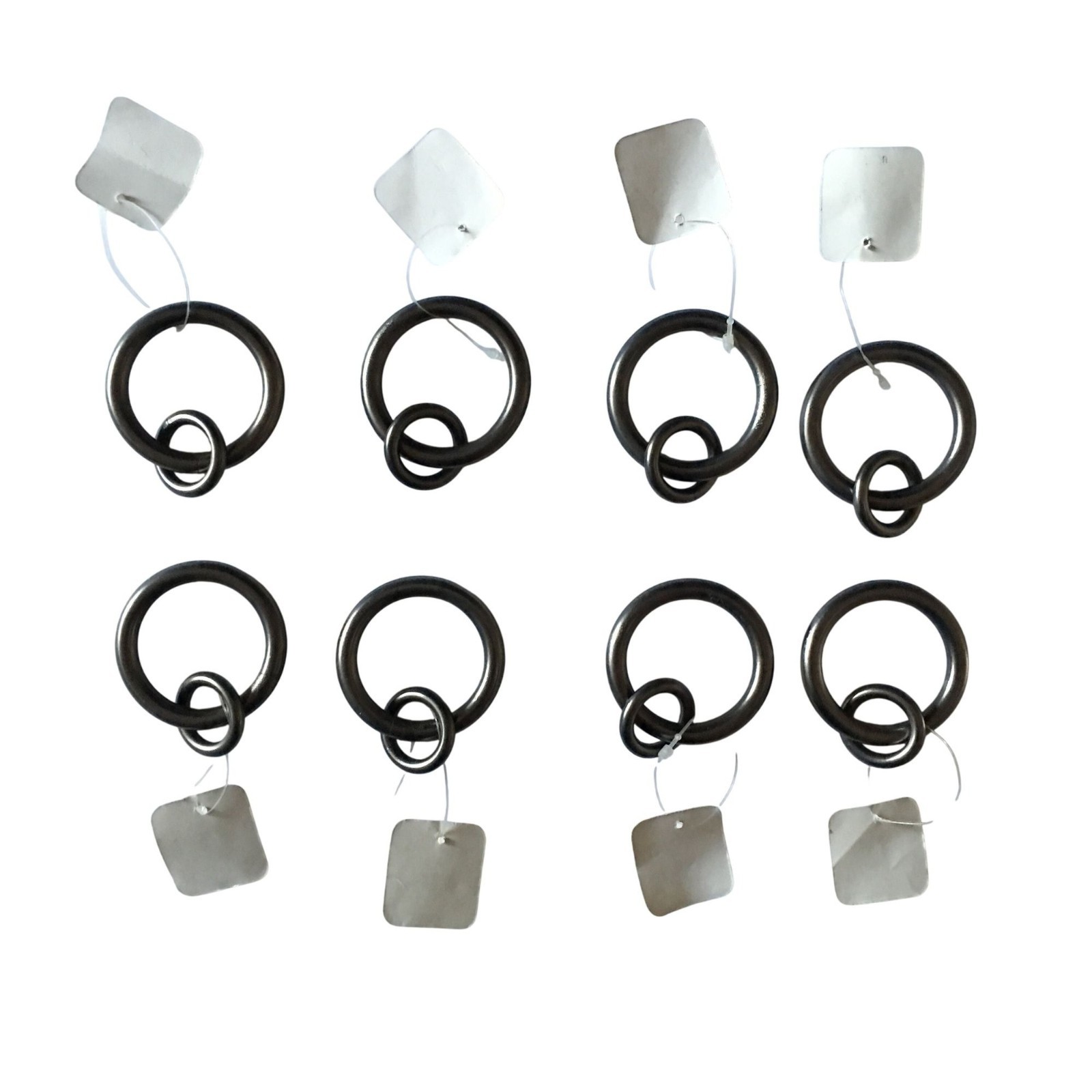 Vintage Pottery Barn* 8pc Set Double Interlocked Curtain Rings Dark Gray Metal 2