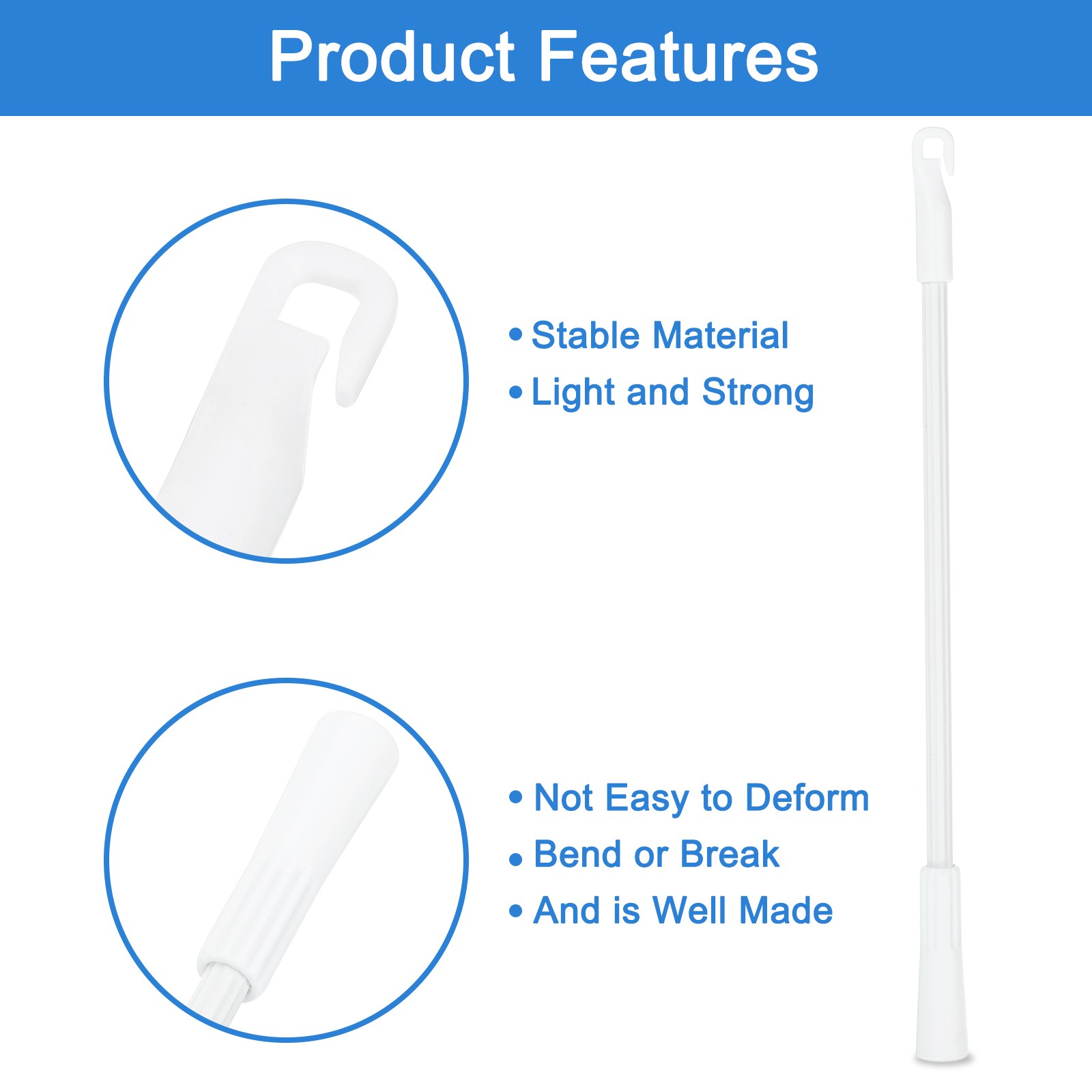 3Pcs 12″ Blinds Wand Replacement Alloy Blinds Tilt Wand with Hook & Grip White