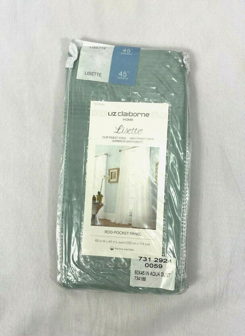 Liz Claiborne Aqua Dust Blue Sheer Lisette Rod-Pocket Voile Curtain Panel,60″x45