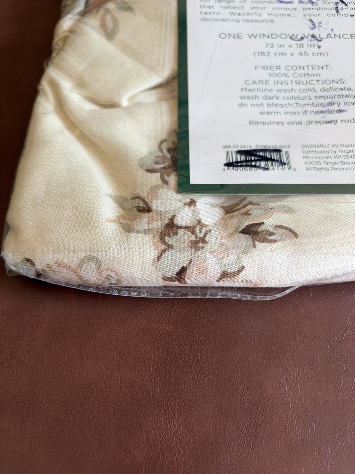NEW Waverly Home Floral Tan Green Brown Scalloped Valance 72” x 18”