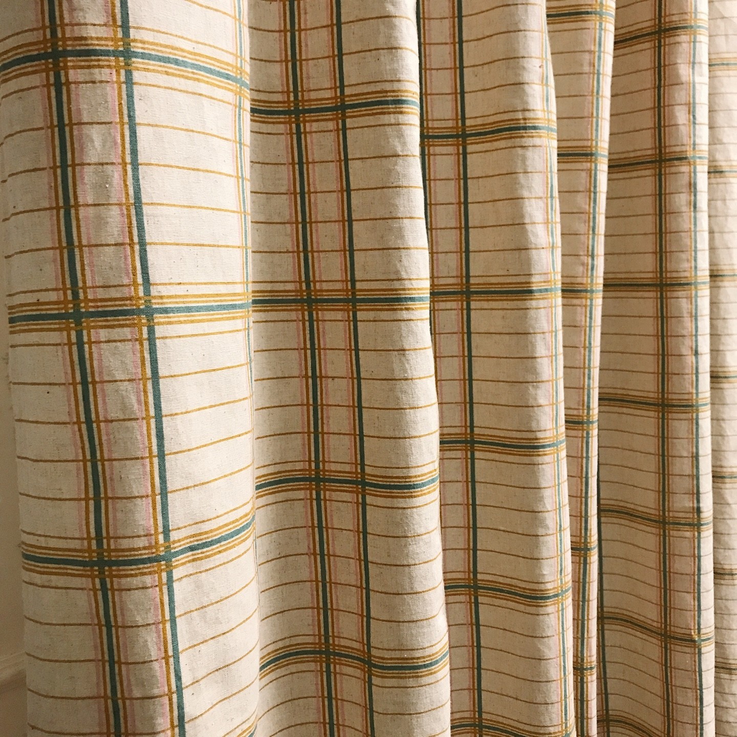 Handcrafted Plaid Curtains Linen Blend Natural Beige Custom Drapery Panels