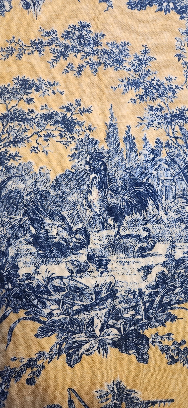 VINTAGE Yellow/Blue FRENCH TOILE Curtains 100% COTTON Fully Lined 51″L/50″W