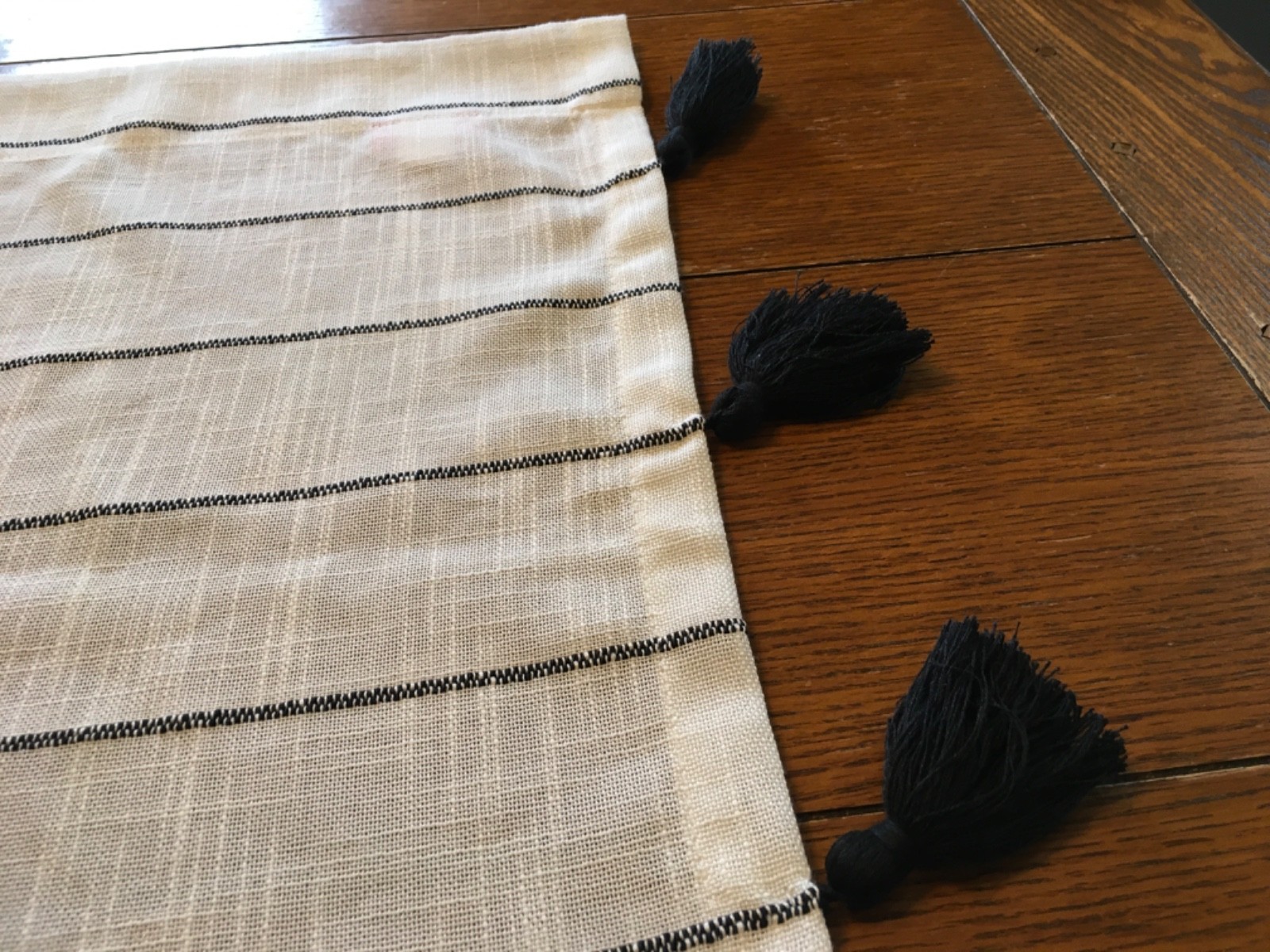 Opal House Window Valance white with black stripe & tassels 43×24 drop