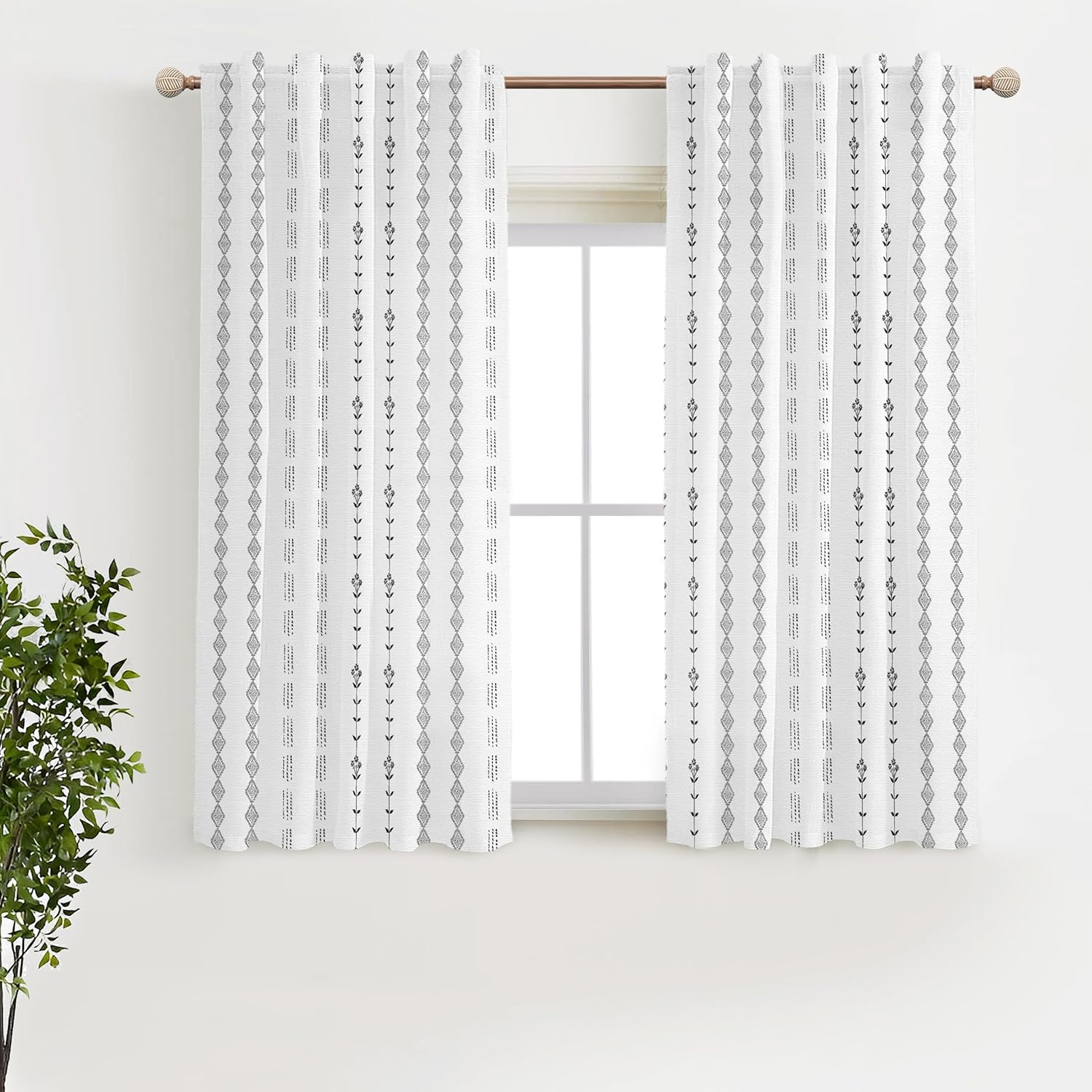 Bathroom Curtains Window,Black and White Boho Decorative Privacy Sheer Short Cur