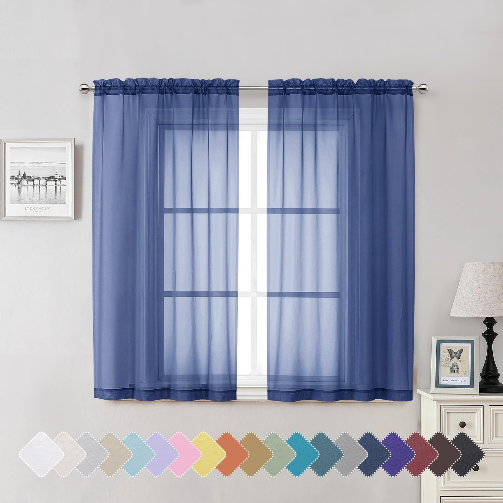 Lecloud Royal Blue Sheer Curtains 54 Inch 42″W x 54″L (Pack of 2),