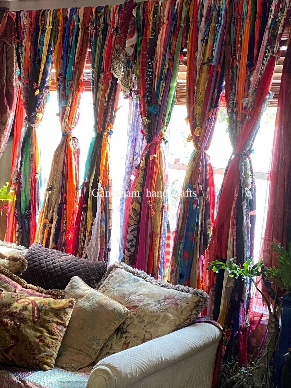 100 Strands, Bohemian gypsy rag Window Bohemian Valance Indian Backdrop curtains