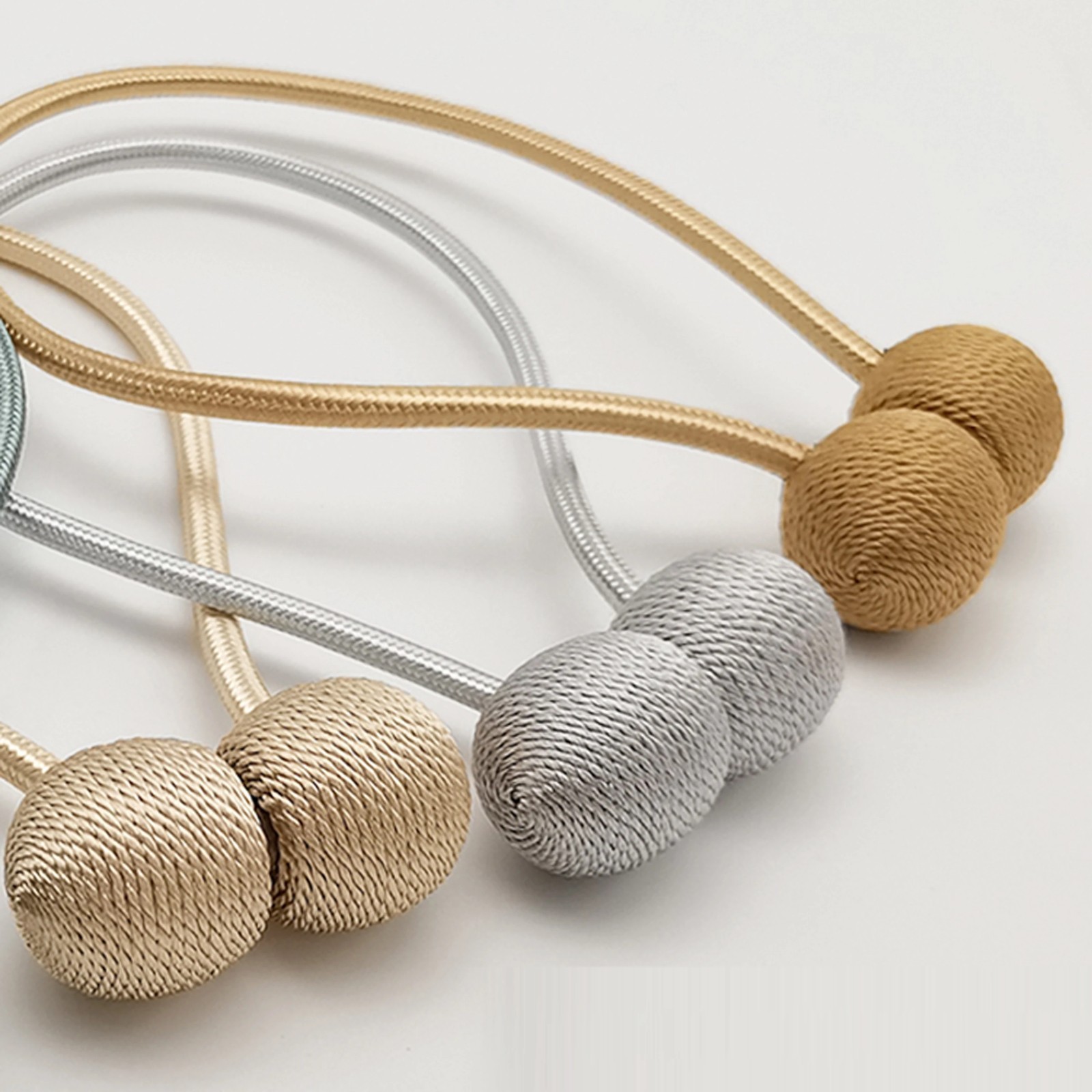 2pcs modern minimalist magnetic ball curtain tiebacks with thicker twisted cords