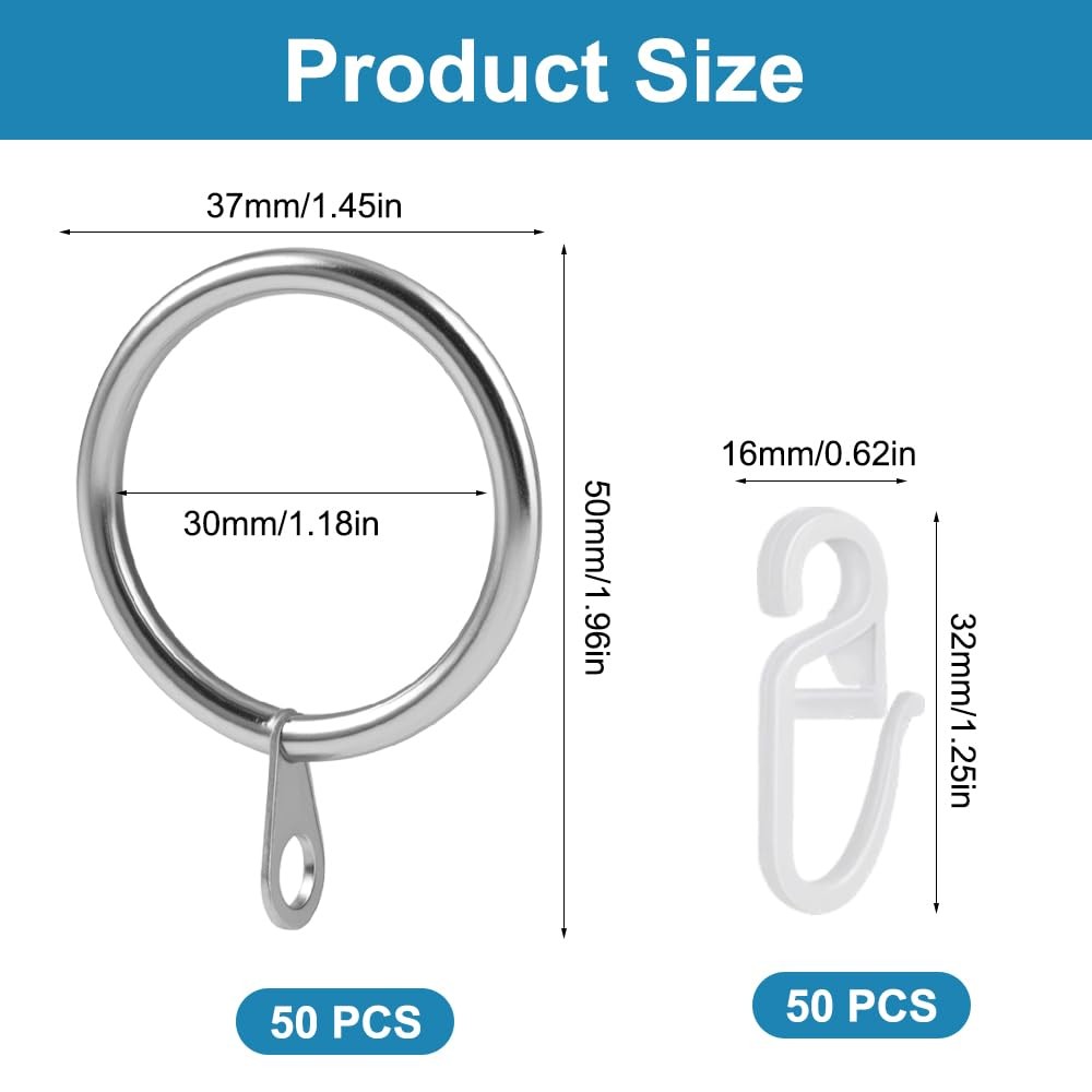 50 pieces 30mm metal curtain rings curtain, curtain rings with hooks, curtains…