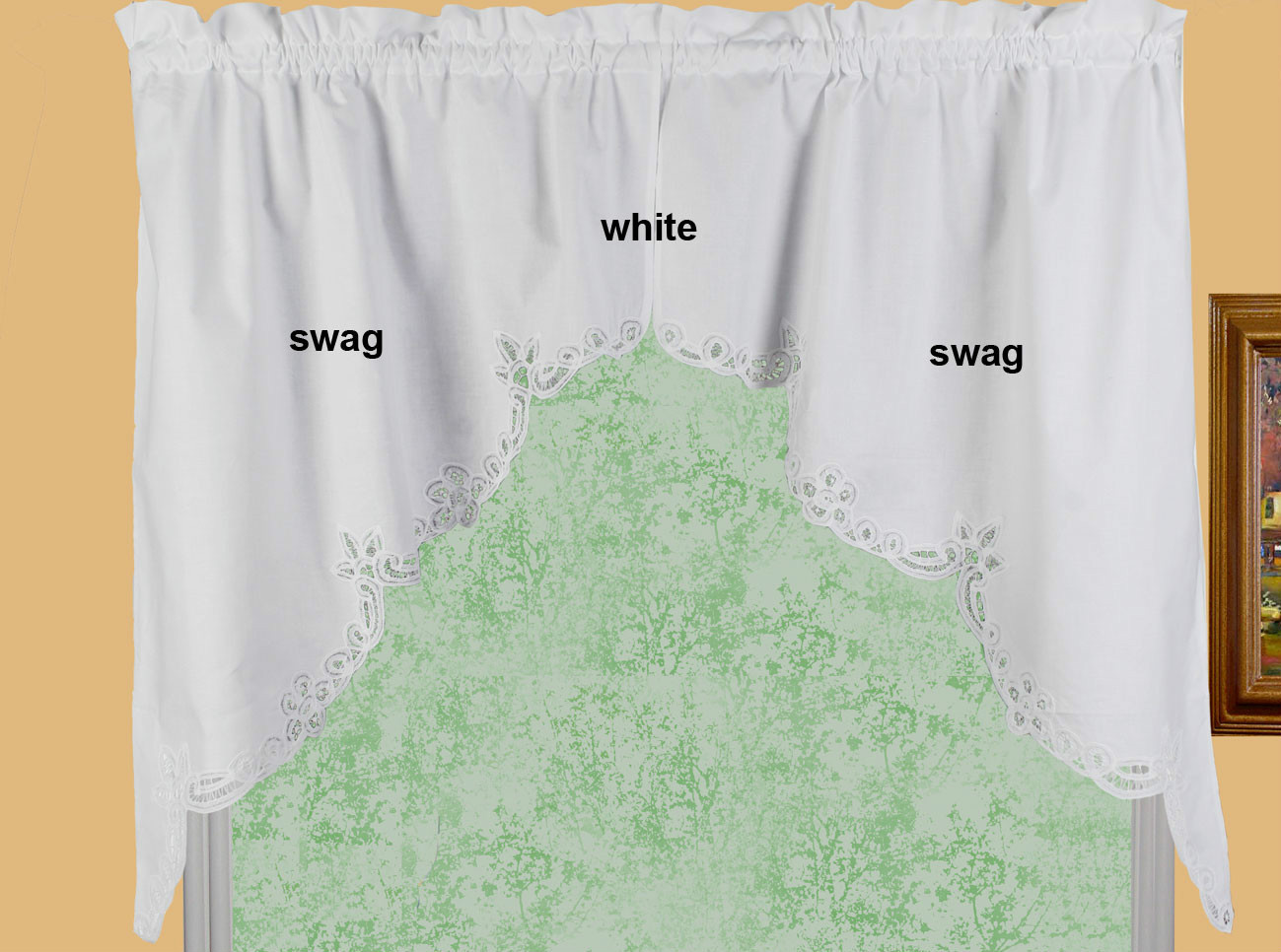 White Battenburg Lace Kitchen Curtain Valance Tier Swag by Creative Linens