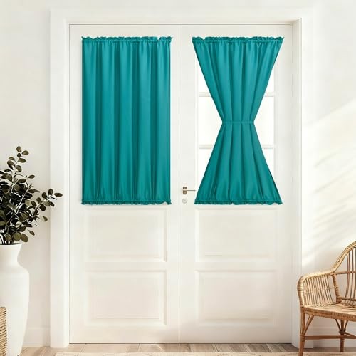 Small Door Window Curtains, French Rod Pocket 52″W x 40″L (Pack of 1) Aqua