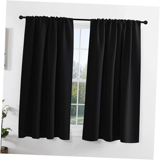 Kitchen Window Curtains Over Sink, Shortout 42″W x 45″L (Pack of 2) Black