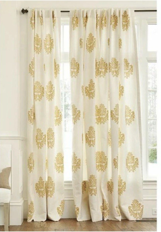 Ballard Designs Bingham Damask Drapes Set 2 Tuscan Gold 50x 84 Curtains