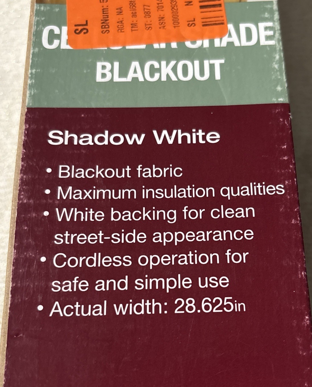 Shadow White Cordless Blackout Cellular Shade – 29×48 NEW