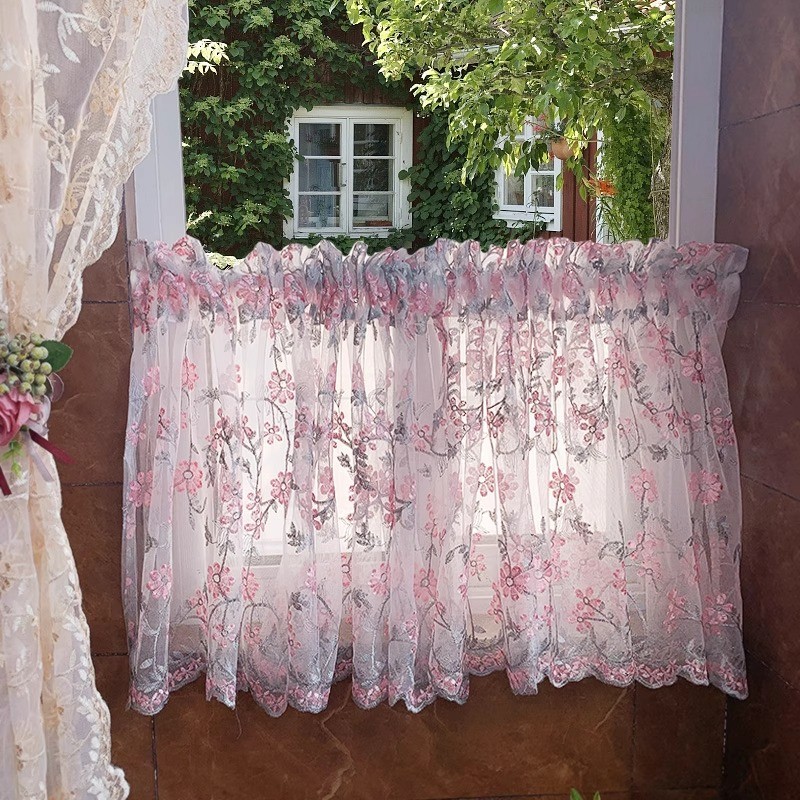 Lace Sheer Short Curtain Cabinet Window Drape Lace Embroidered Door Curtain Home