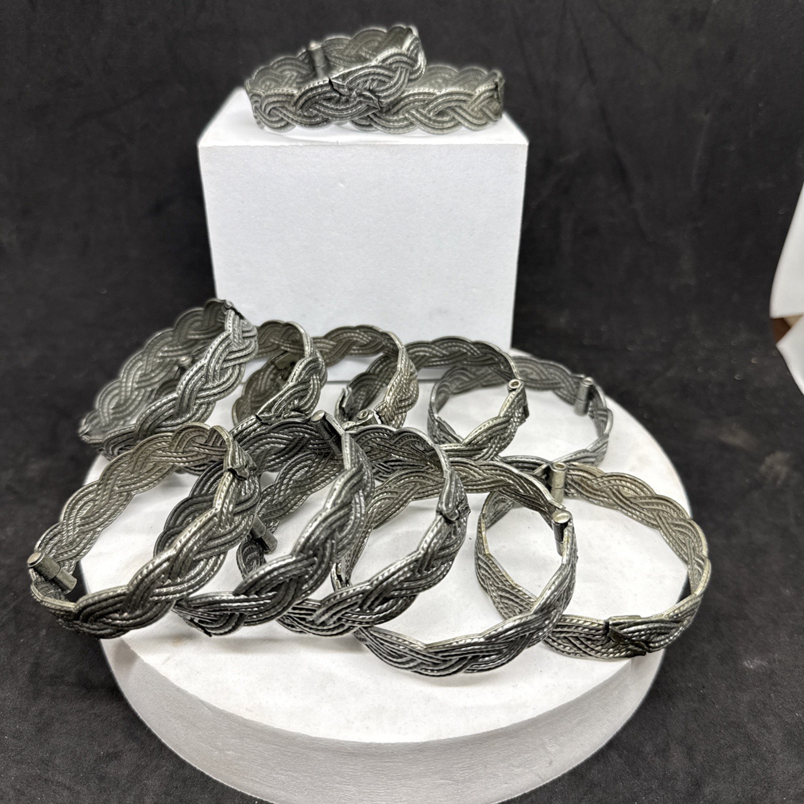 Set Of 12 Heavy Braided Curtain Rings Pewter Tone Metal Drapery Hardware