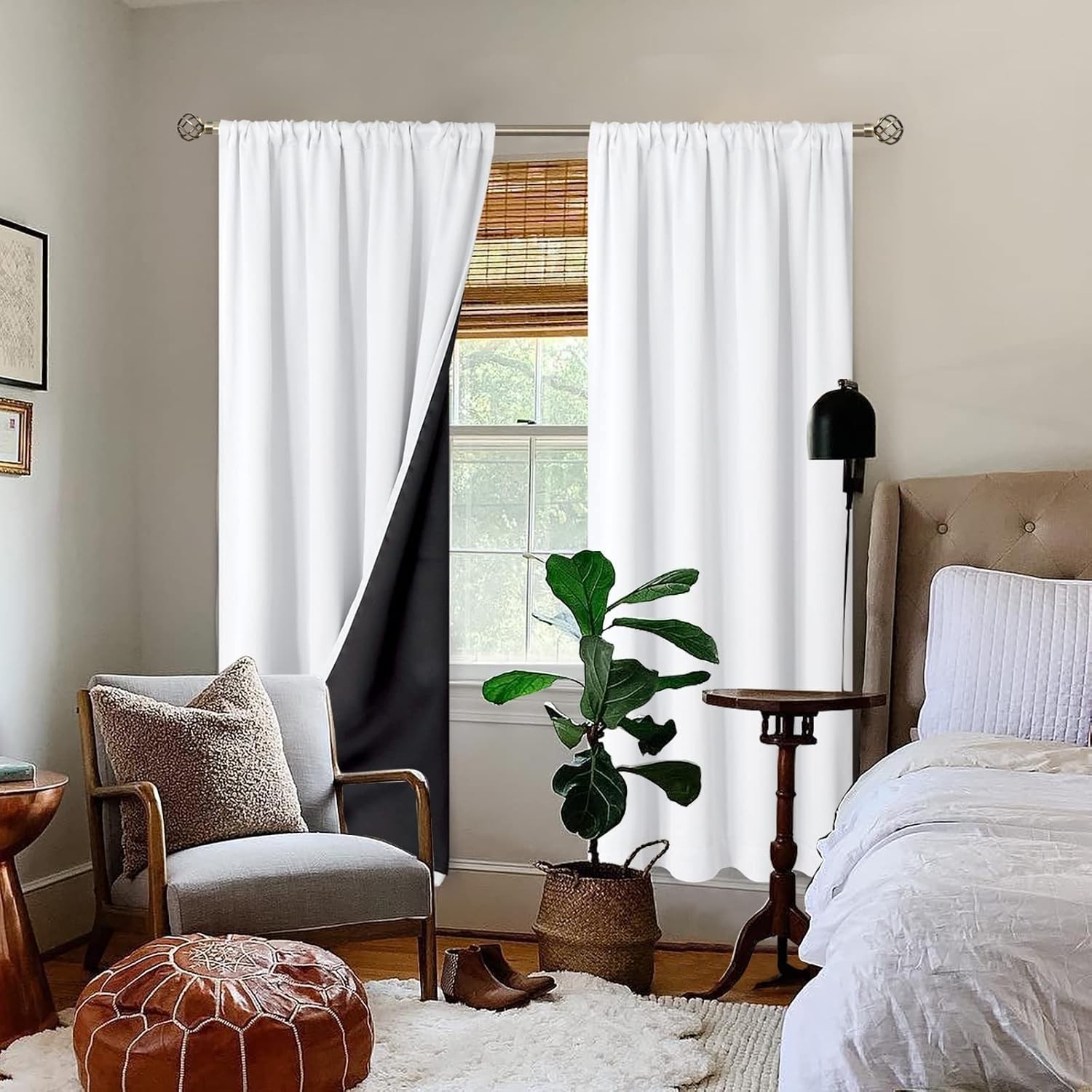 Bedroom Blackout Curtains 52×84″ 2 Panels, Noise Reducing, Thermal Insulation