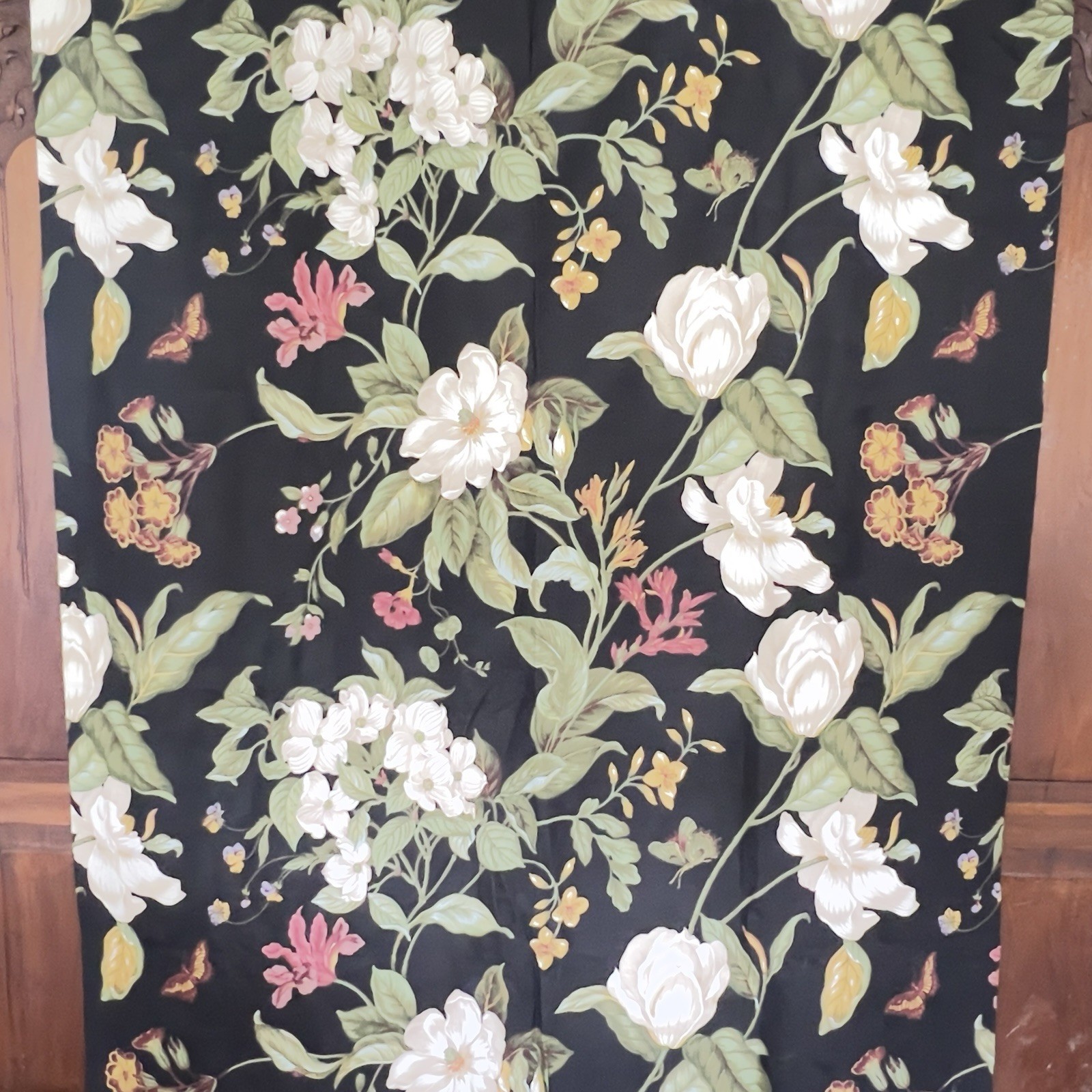 1 of 5 WAVERLY WILLIAMSBURG GARDEN MAGNOLIA BLACK FLORAL LINED DRAPE PANEL 41×88
