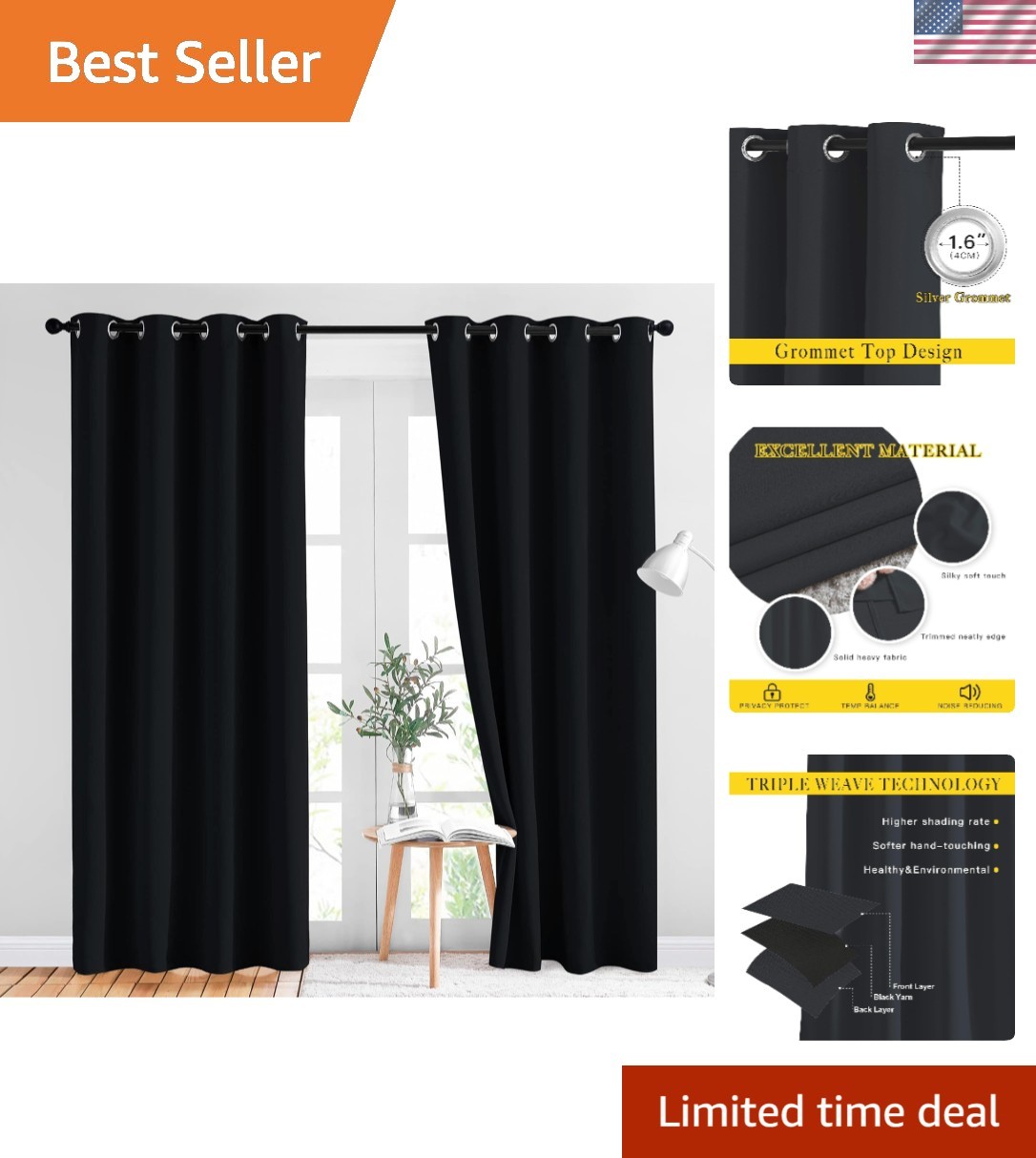 Elegant Blackout Curtains 84” Long Set of 2 – Thermal Insulated Grommet Drapes