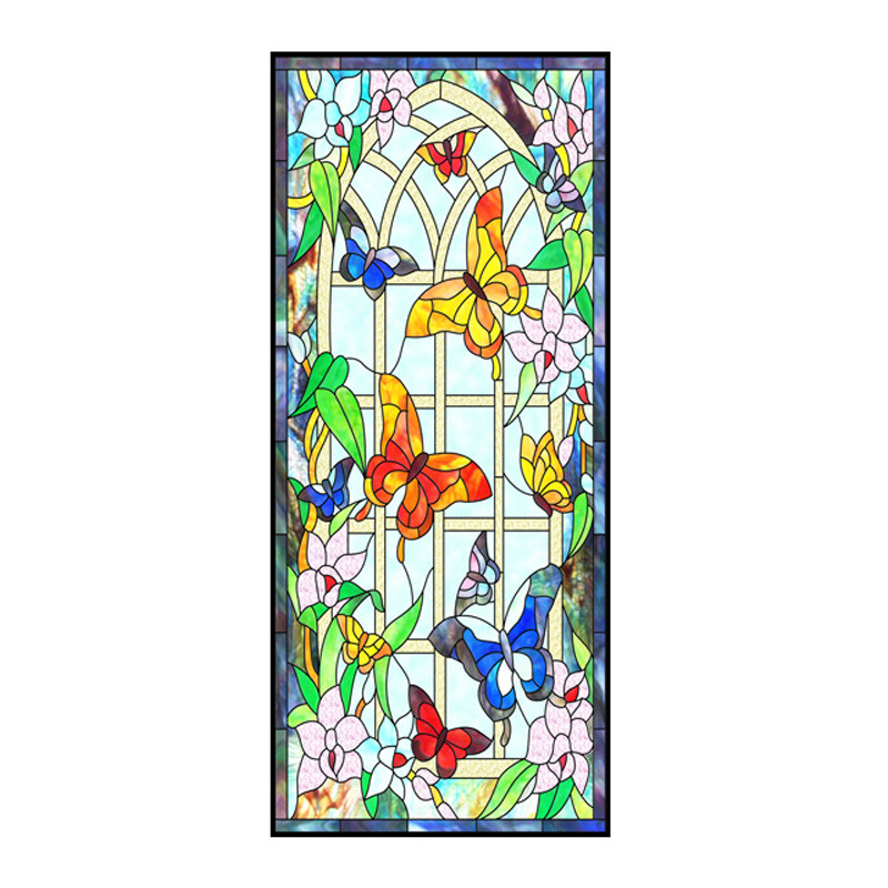 Retro Luxury Privacy Static Stained Window Film Church Balcony Window Decoration
