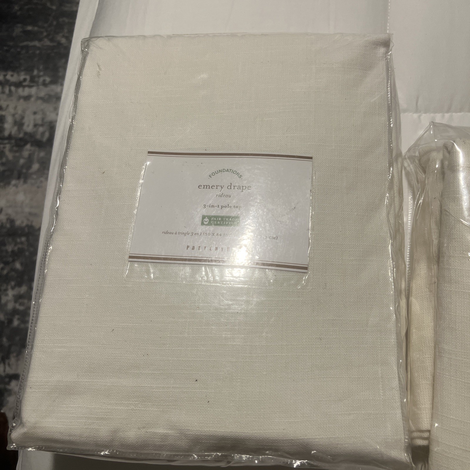 Pottery Barn Emery Linen/Cotton Curtain Drape 50”x84” Ivory Lined