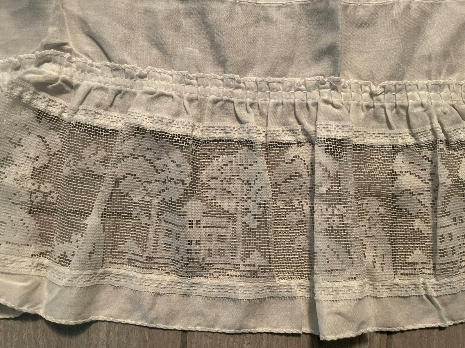 Vtg White Shabby Chic Lace Insert Swag Valance Curtain 2 Piece 34″ x 37″