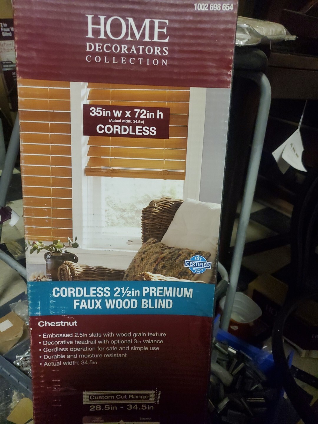 HOME DECORATORS Chestnut Cordless Faux Wood blinds 2.5 in. Slats 35 W x 72 L in.