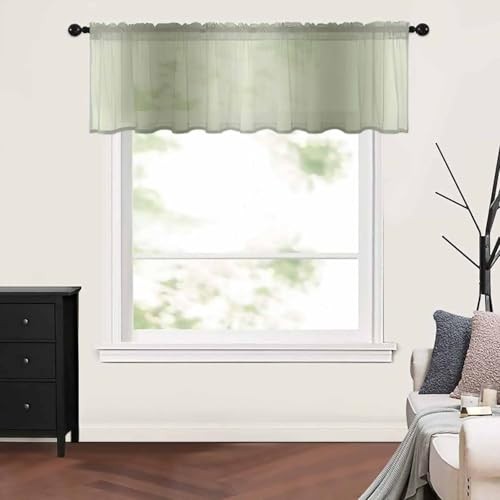 Ombre Sheer Valance, Modern Abstract Art 42″x18″ Light 42″W x 18″L Sage Green