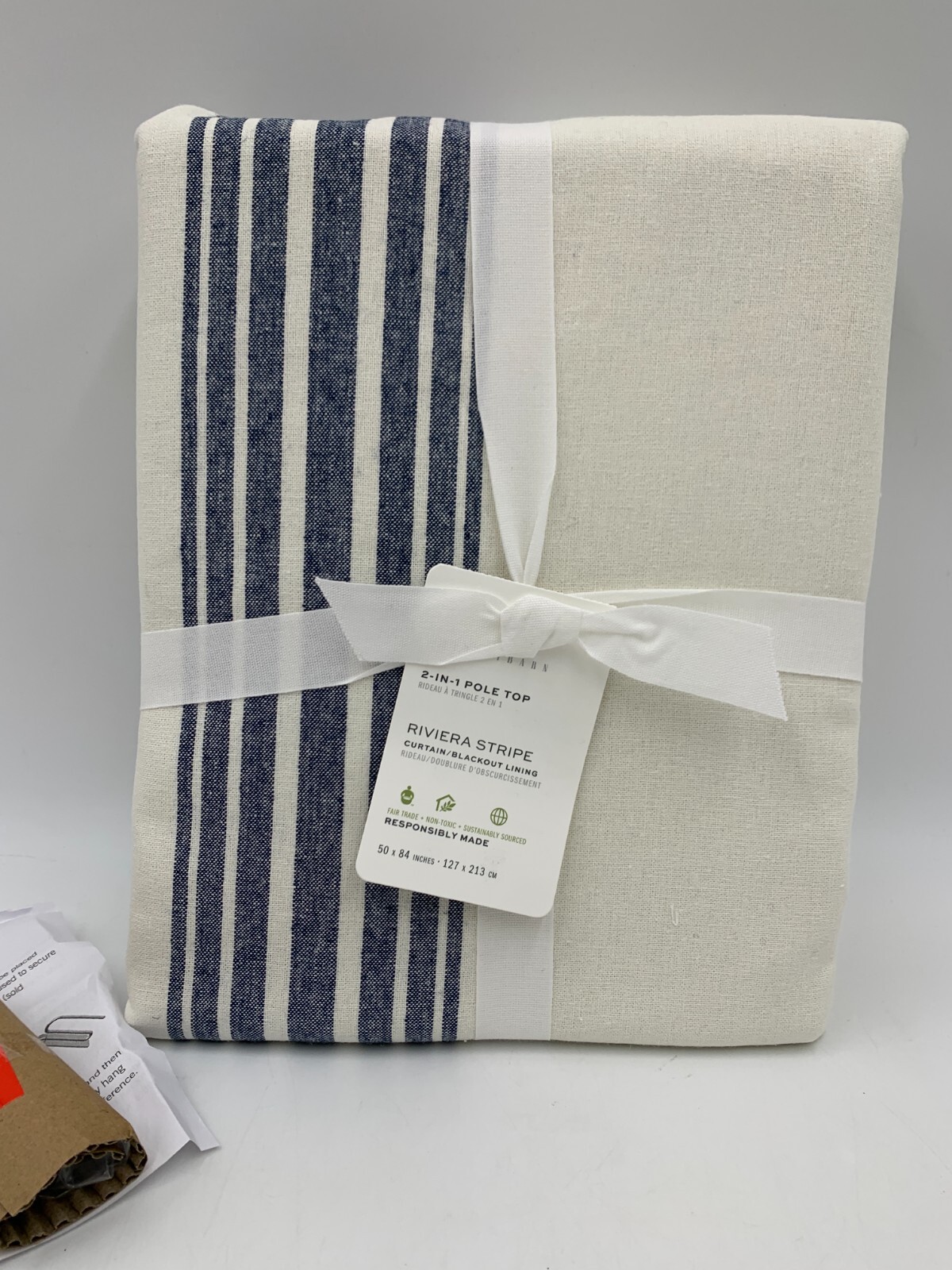 Pottery Barn Riviera Stripe Blackout Panel Drape Curtain 50x 84″ Navy Blue #Q119