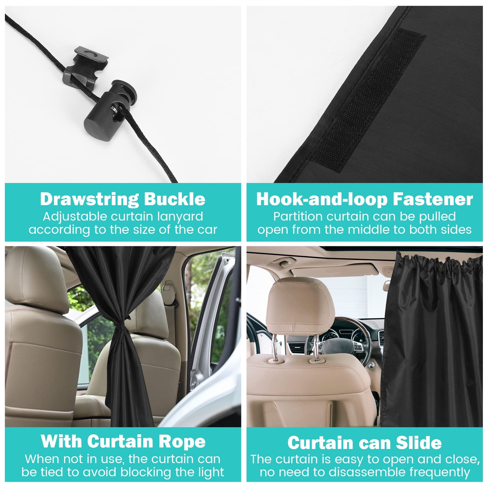 99% Light Blocking Car Curtains, 1 Rear Seat Divider Curtain & 2 Rear Side Wi…