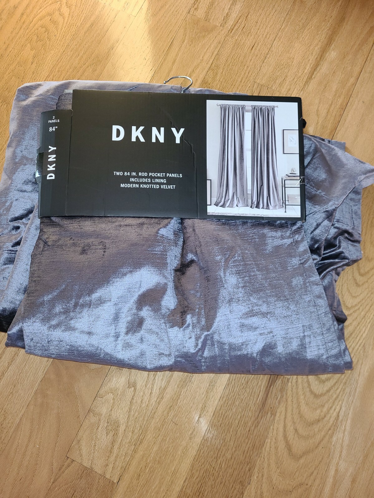 DKNY Two 84″ Pocket Panels Includes Lining Modern Knotted Velvet In Charcoal