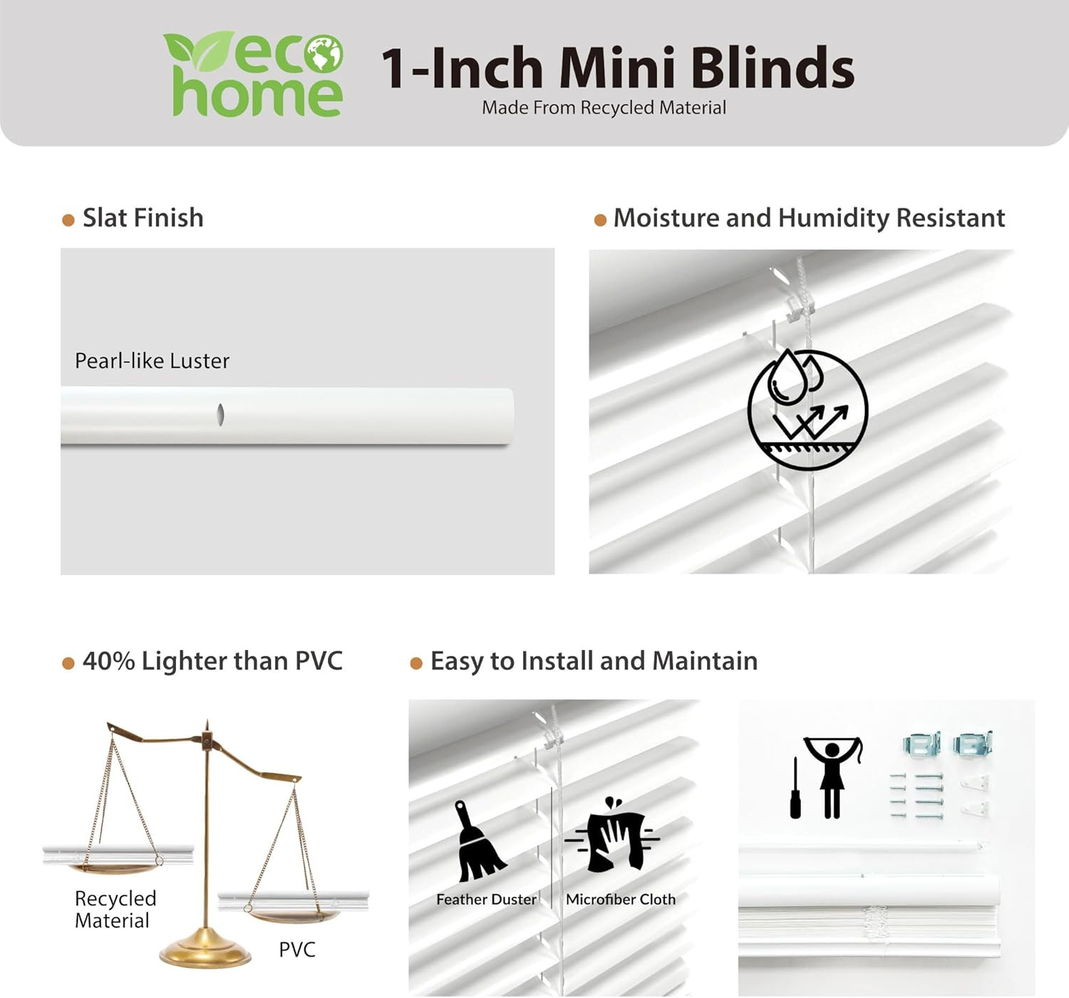 Cordless 1″ Mini Blind with Flexible Slats, 30″ W X 48″ H, Pearl White