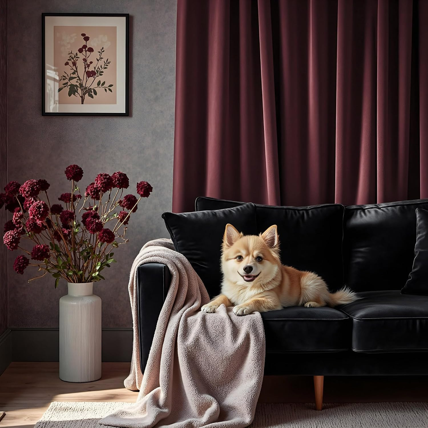Ruby Wine Velvet Curtains 96 Inches Long for Living Room 2 Panels Light Blocking