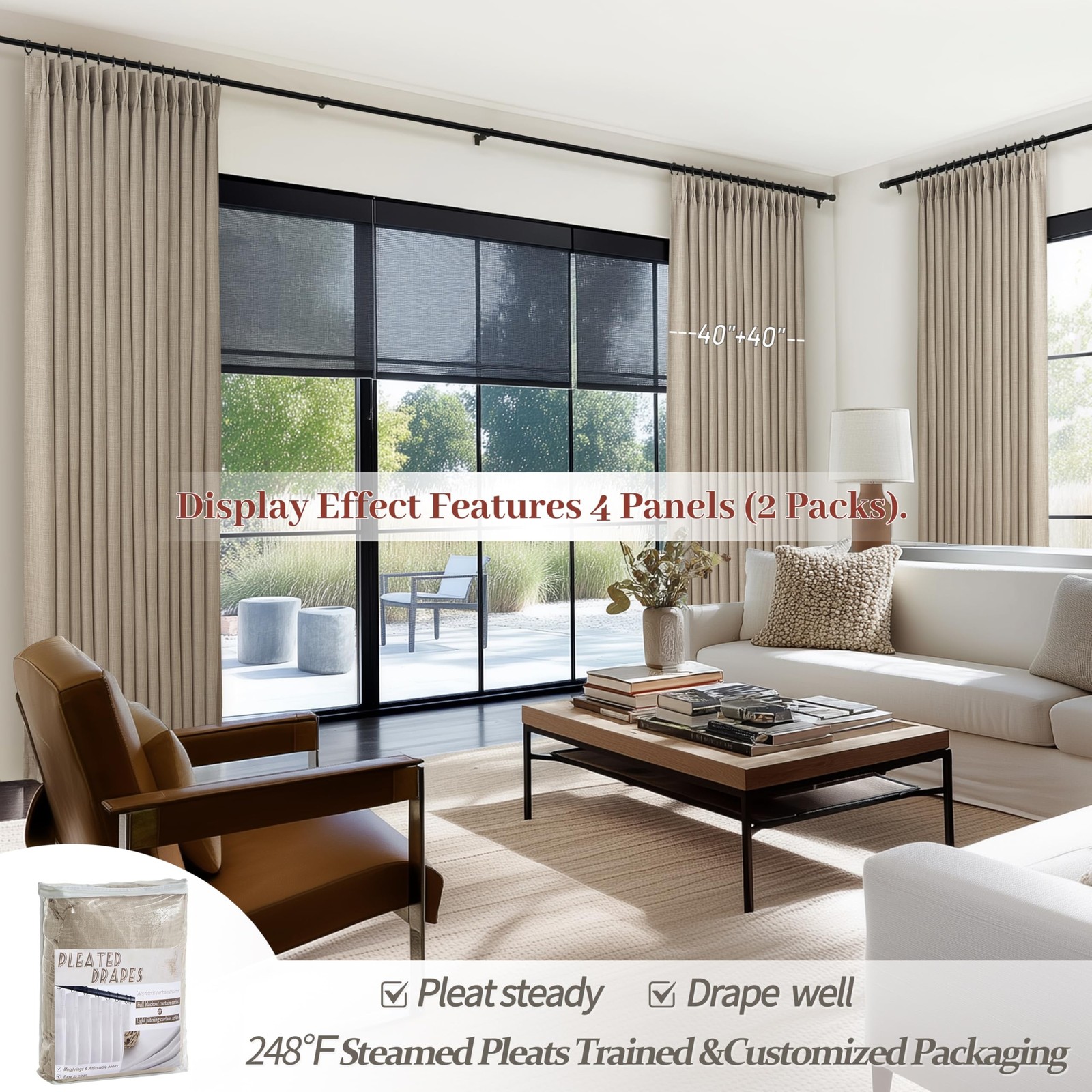 Unique Black Out Thick Linen Privacy Curtains 105 Inches Long for Room Divide…