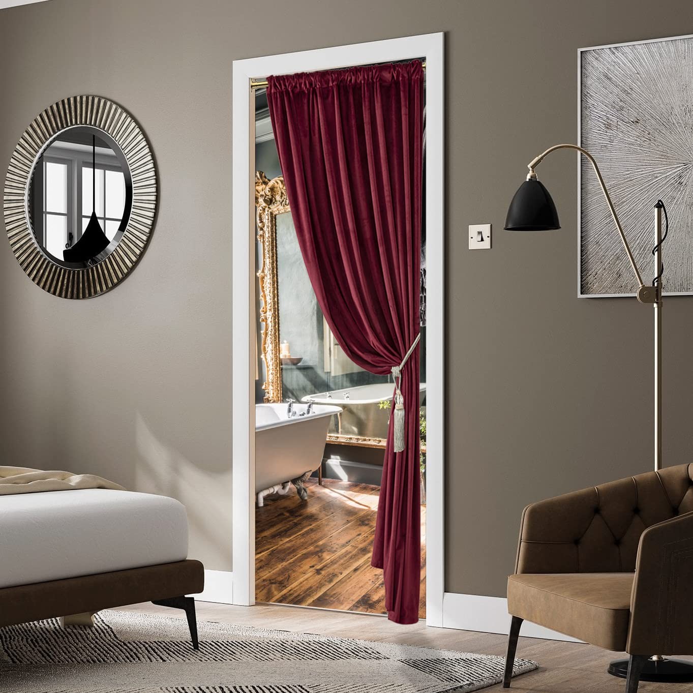 Burgundy Curtains for Bedroom,Blackout Velvet Victorian Room Darkening Insula…