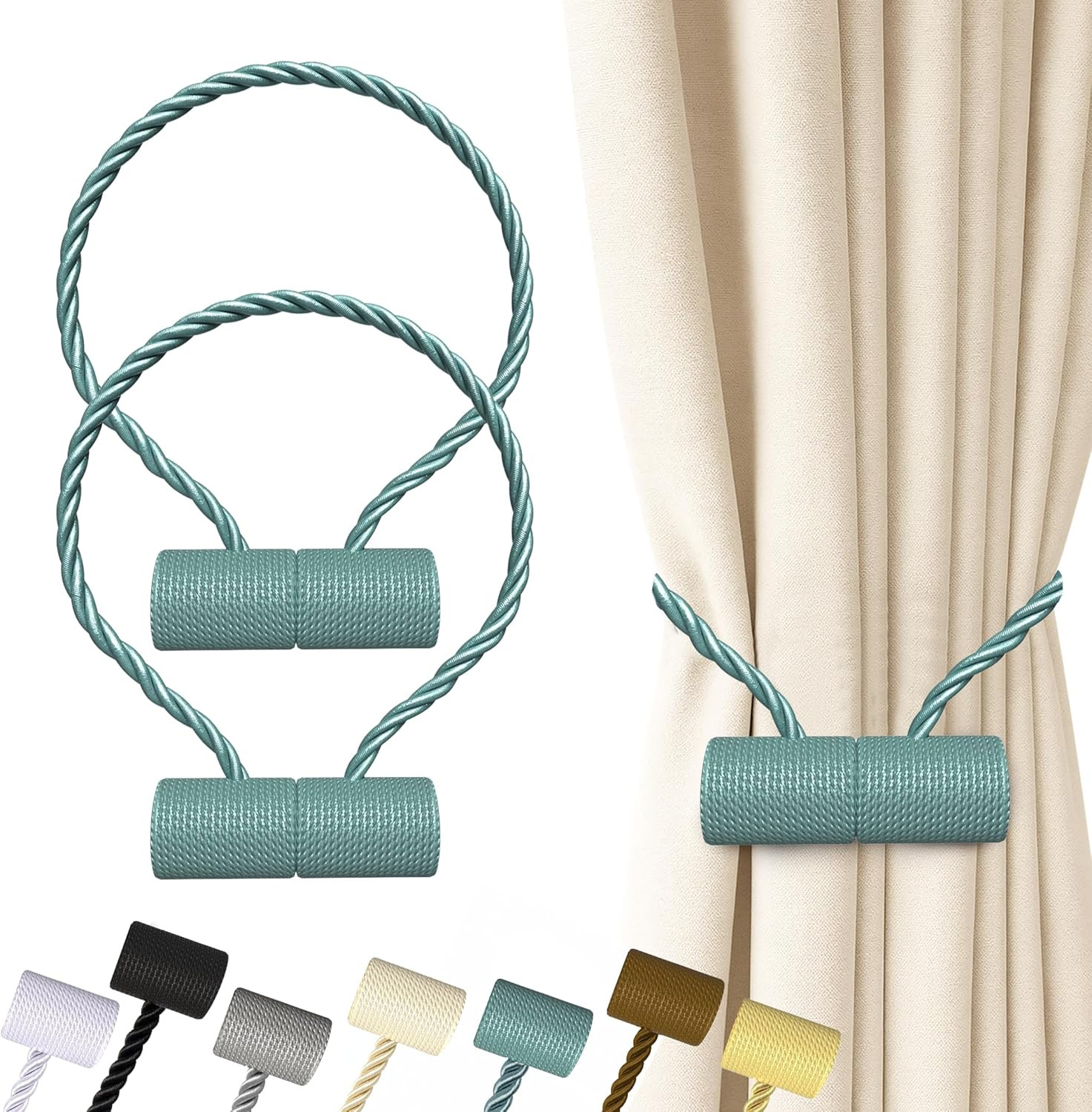 Magnetic Curtain Tiebacks Beige 6 Pack, Curtain Tiebacks Buckles Holdbacks Holde