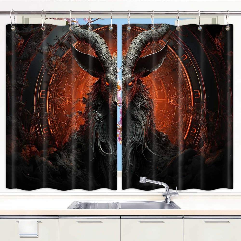 Hell Fantasy Kitchen Curtains Window Drapes 2 Panel Set with Hooks Waterproof