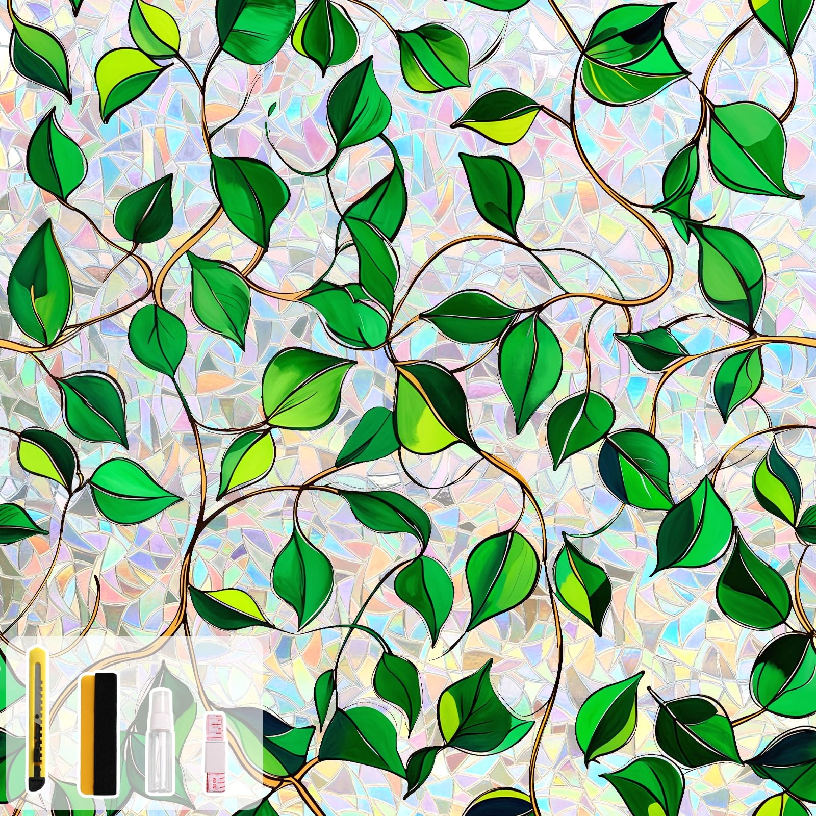 Decorative Stained Glass Window Film – UV Blocking Privacy Tint, 17.5 x 78.7