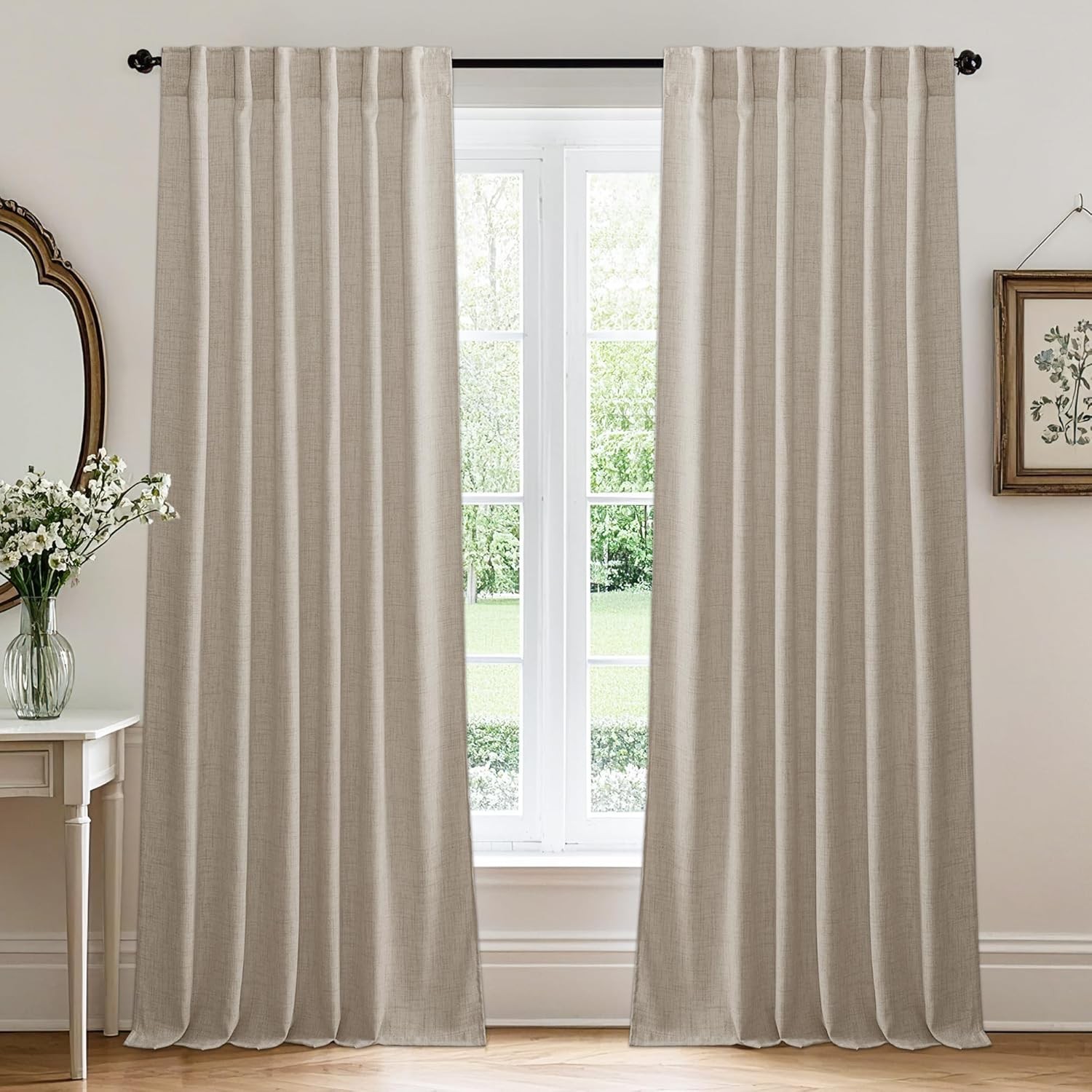 White Linen Texture Sheer Curtains Light Airy Panels for Bedroom Living Room Pat
