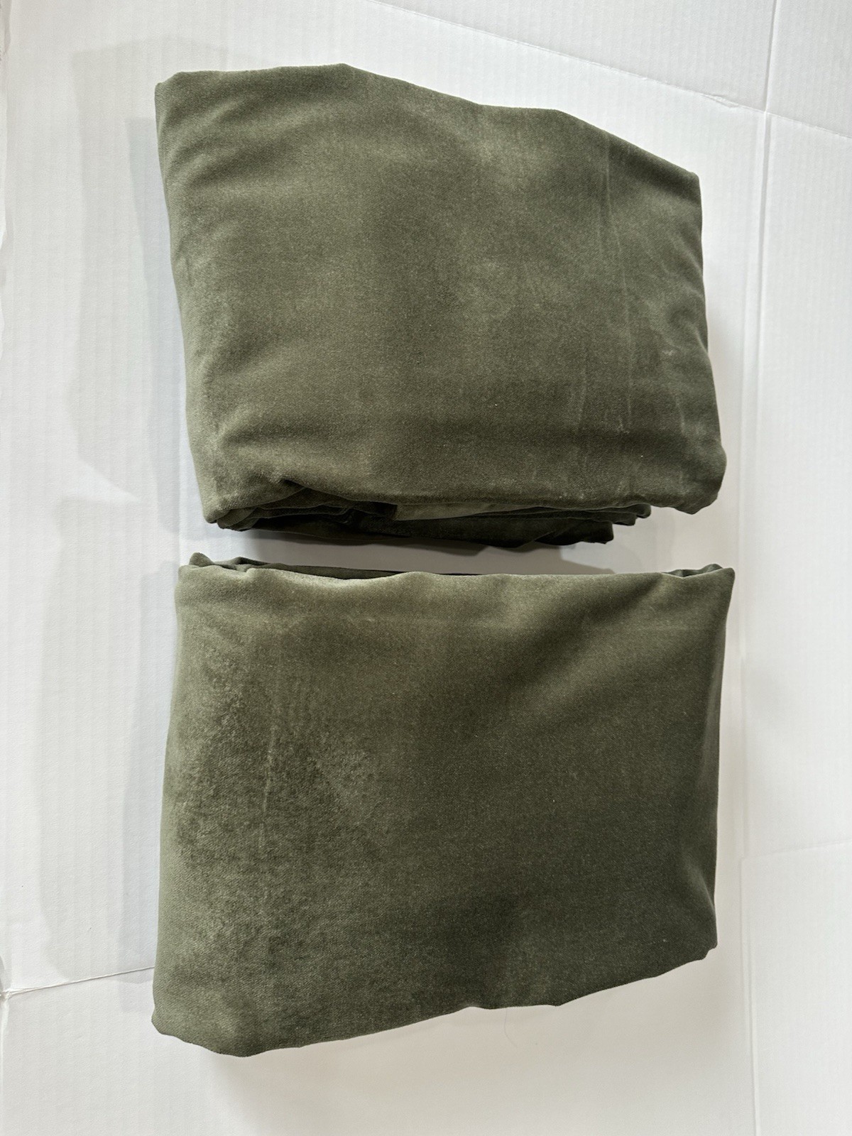West Elm 2 Cotton Velvet Curtains Dark Olive 48×96″ no lining READ DESCRIPTION