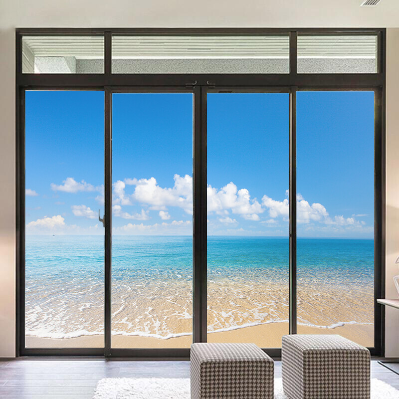 Beach&Ocean Scenery Window Film Decoration Stained Glass Sticker Decor