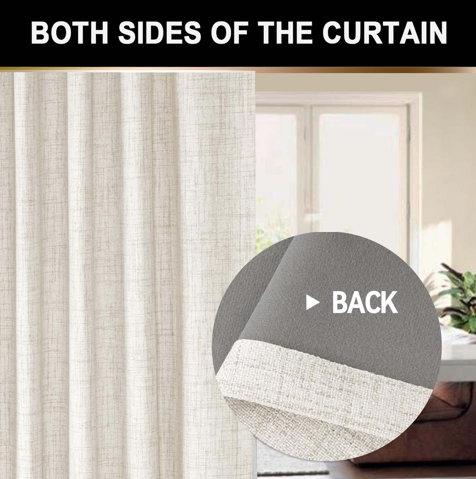 100% Blackout Shield Linen Blackout Curtains 120 Inches (10 ft) Long 2 Panels Se